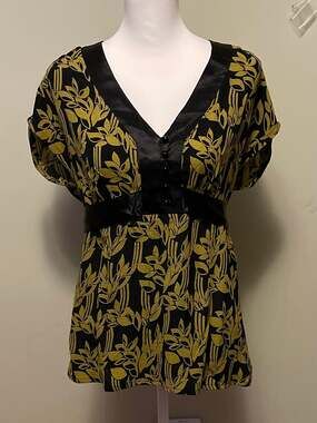 VTG Monsoon Babydoll Empire-waist Tunic Blouse Silk Trim US Sz. 10